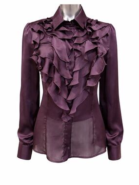 Lapis Sheer Ruffle Blouse Purple Satin Look Size Large
